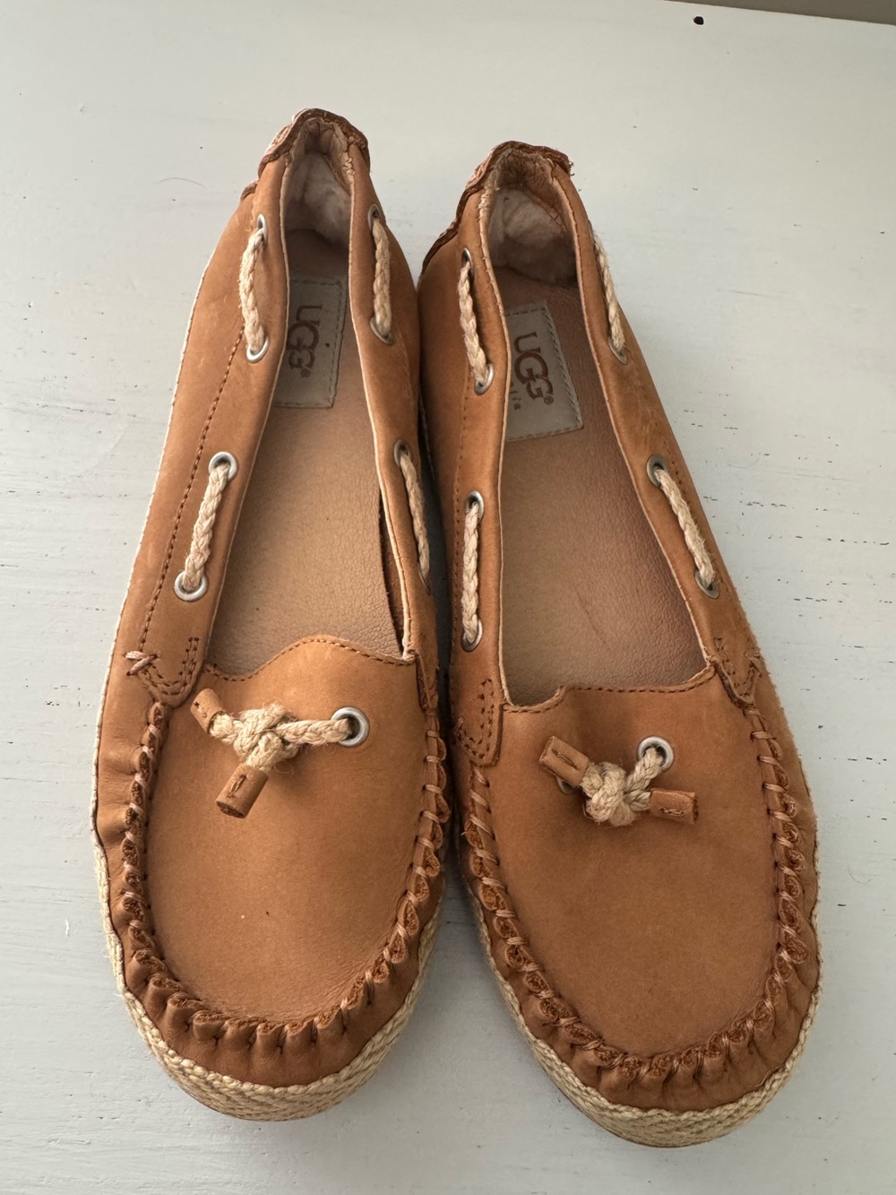 UGG leather Tan Moccasin Espadrille Loafers - Comfortable Slip-On Shoes - Picture 5 of 6